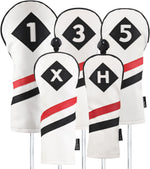 Majek Retro Golf Headcovers White Red and Black Vintage Leather Style 1 3 5 X H Driver Fairway and Hybrid Head Covers Fits 460cc Drivers Classic Look