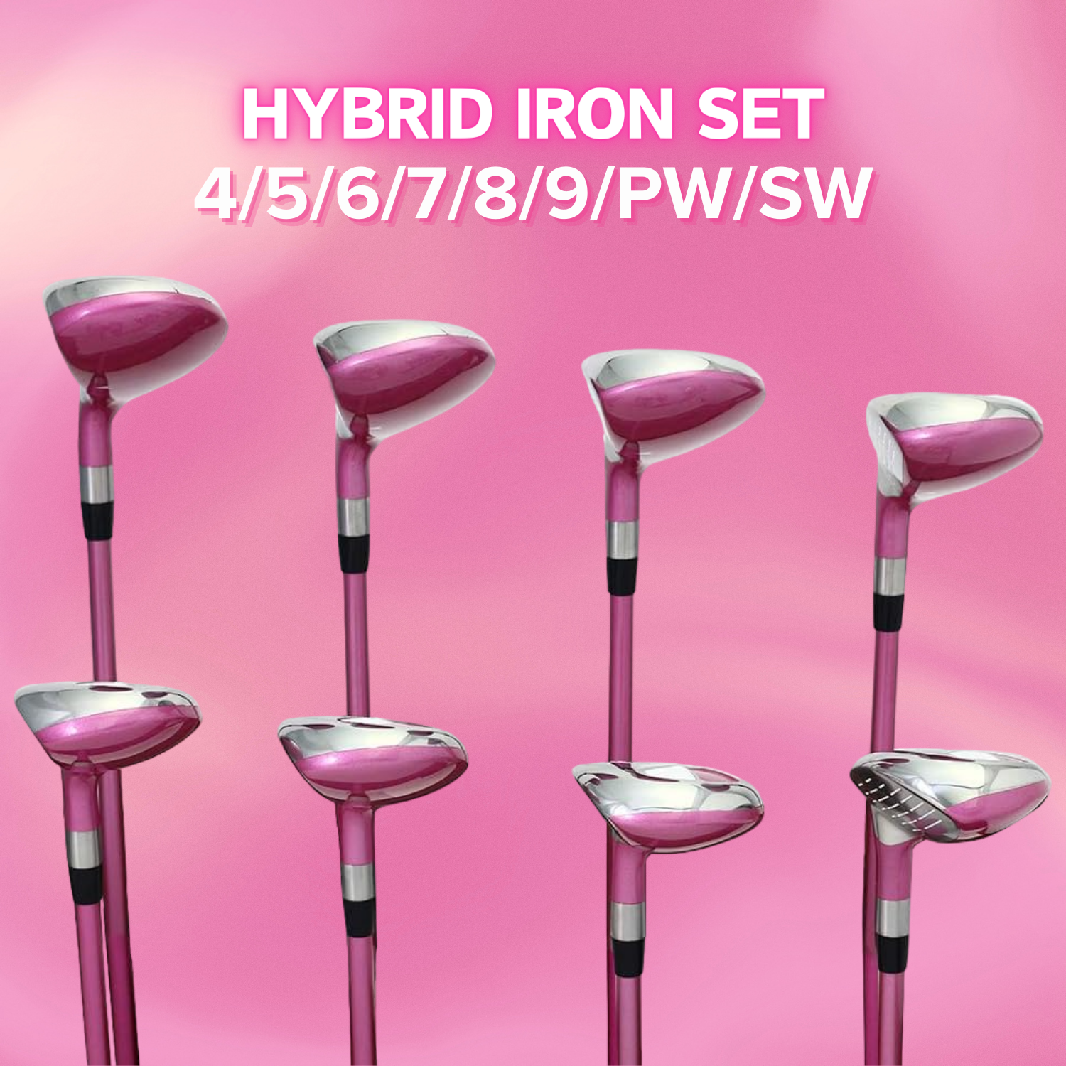 Majek K5s Pink Ladies Golf Hybrids Irons Set Womens All True Hybrid Ultra Light Weight Forgiving Includes 4-SW