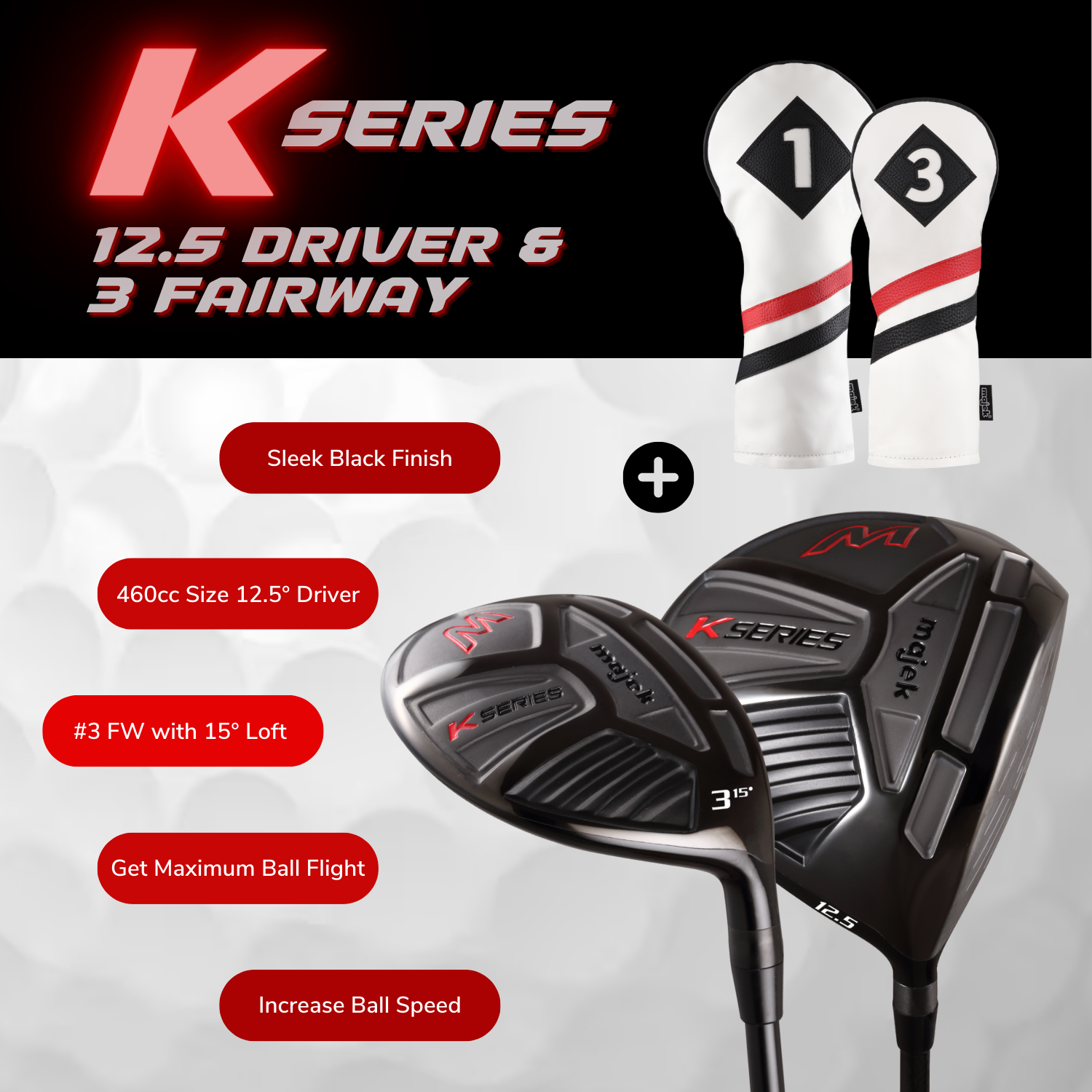 Majek Lady Standard Golf Package: 12.5 Driver + #3 Wood + 4,6,8,PW Hybrid Set + P-200 Blade Putter with Headcovers and Golf Bag