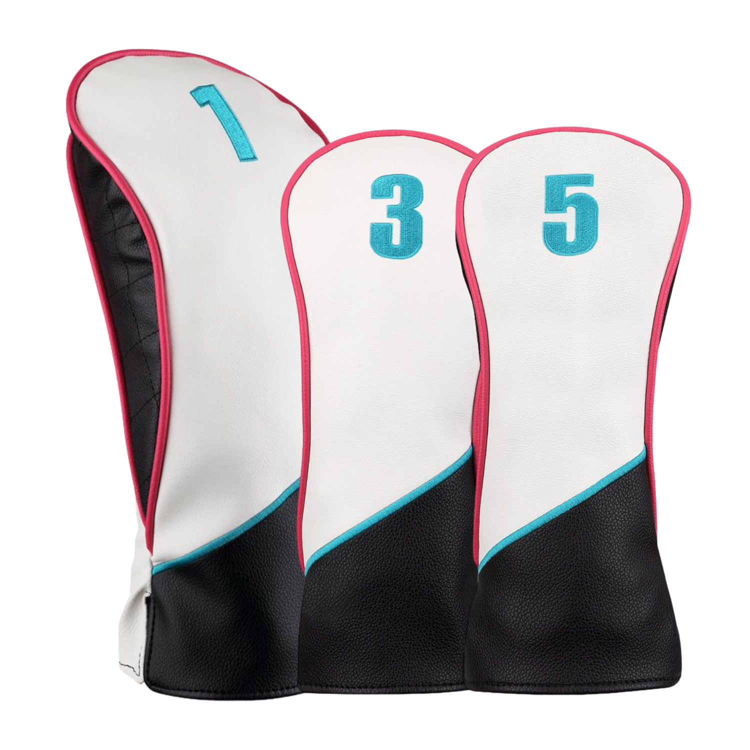 Majek Golf Clubs Premium Protective Pink Teal White and Black Head Covers