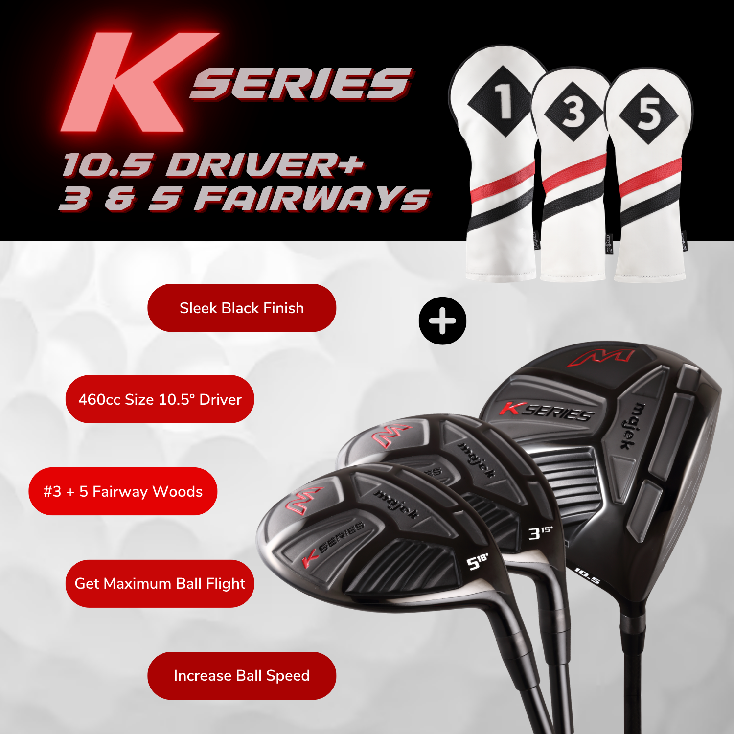 Majek Golf Mens Senior Flex Golfers Package: 10.5 Degree Driver + 3/5 Fairway Wood + 3-PW Hybrid Set + P-200 Offset Blade Putter with Headcovers and Cart Bag