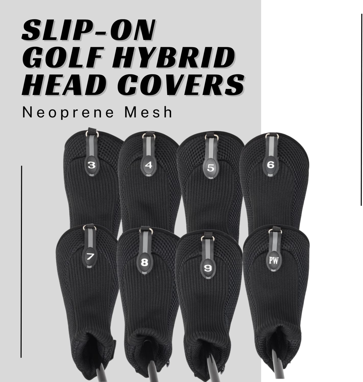 Black All Hybrid Headcover Sets Golf Club Covers Head Cover Neoprene Mesh Complete