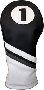 Majek Golf Headcovers Black and White Leather Style Driver Fairway Hybrid Head Covers Fits 460cc Drivers