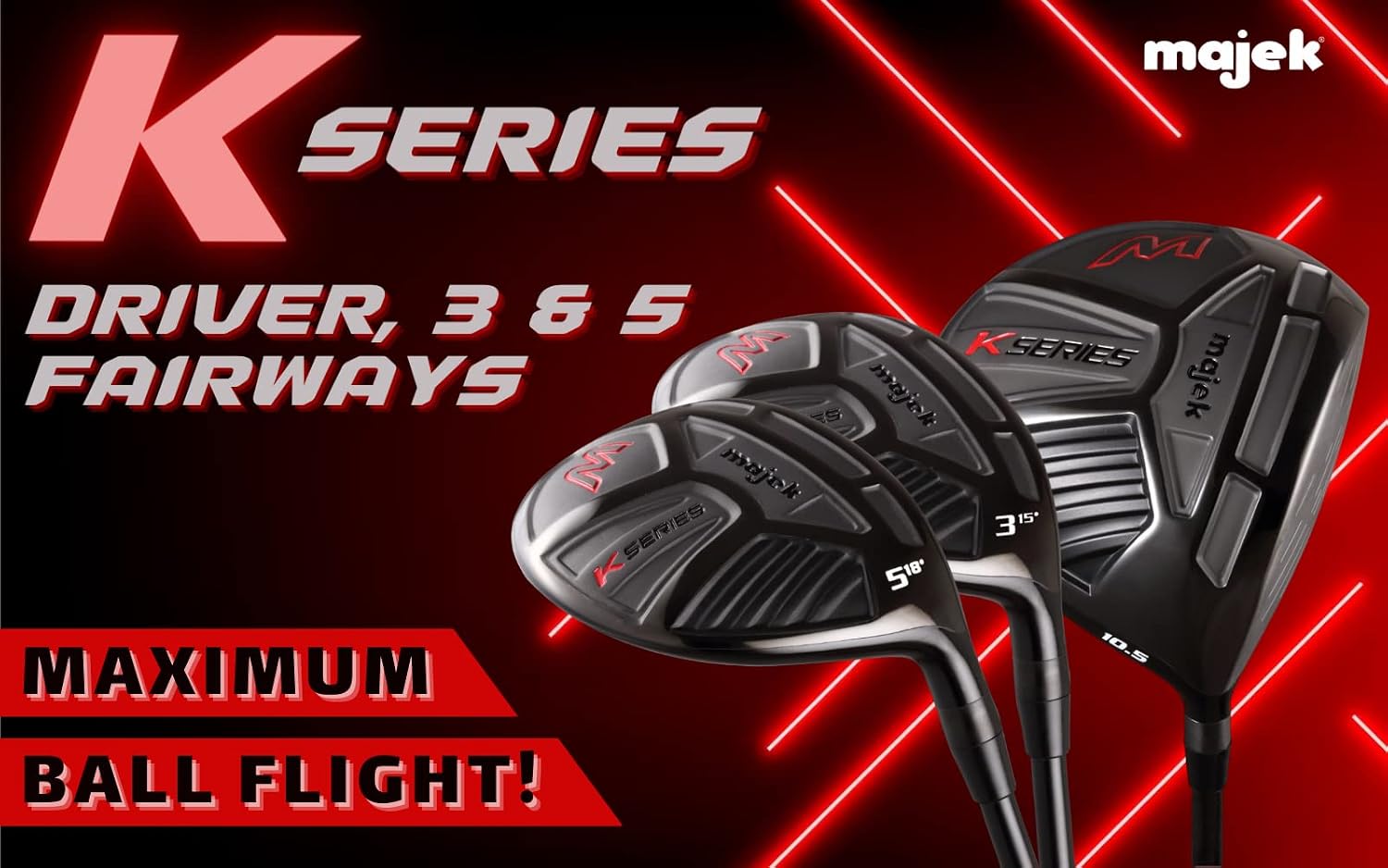 Mens Majek K Series High Launch 460cc 10.5° Driver 3 5 Metal Fairway Wood Set Golf Clubs Right Handed