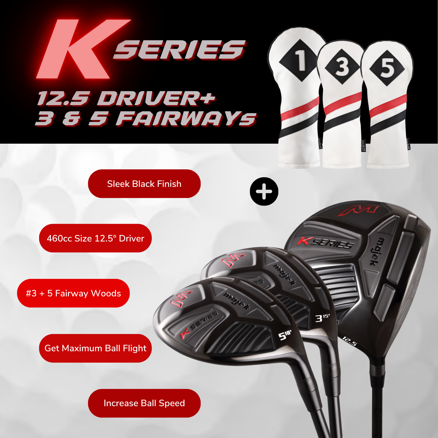 Majek Lady Golf Package: 12.5 Driver + 3/5 Wood + 3-PW Hybrid Set + P-200 Blade Putter with Headcovers and Black Teal Golf Bag