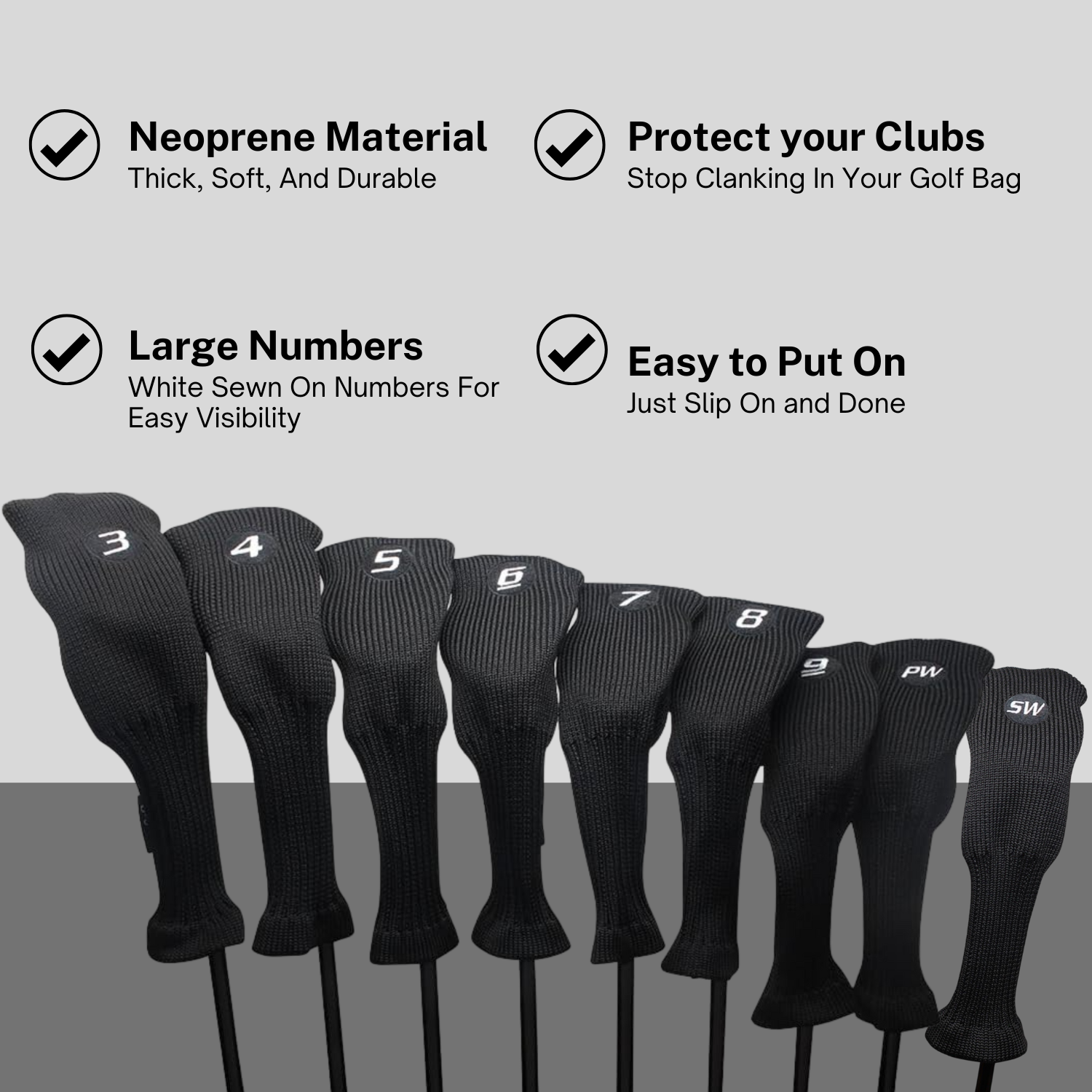 Majek All Hybrid Golf Club Black Sleek Tight Fit Headcover Set and Individual #3-SW Acrylic Head Covers