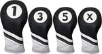 Majek Golf Headcovers Black and White Leather Style Driver Fairway Hybrid Head Covers Fits 460cc Drivers