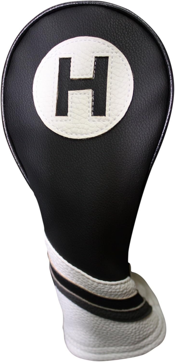 Majek Golf Headcovers Black and White Leather Style Driver Fairway Hybrid Head Covers Fits 460cc Drivers