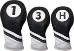 Majek Golf Headcovers Black and White Leather Style Driver Fairway Hybrid Head Covers Fits 460cc Drivers