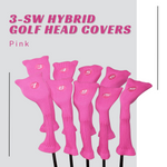 Majek All Hybrid Golf Club Pink Headcover Set 3-SW. Neoprene Acrylic Head Covers