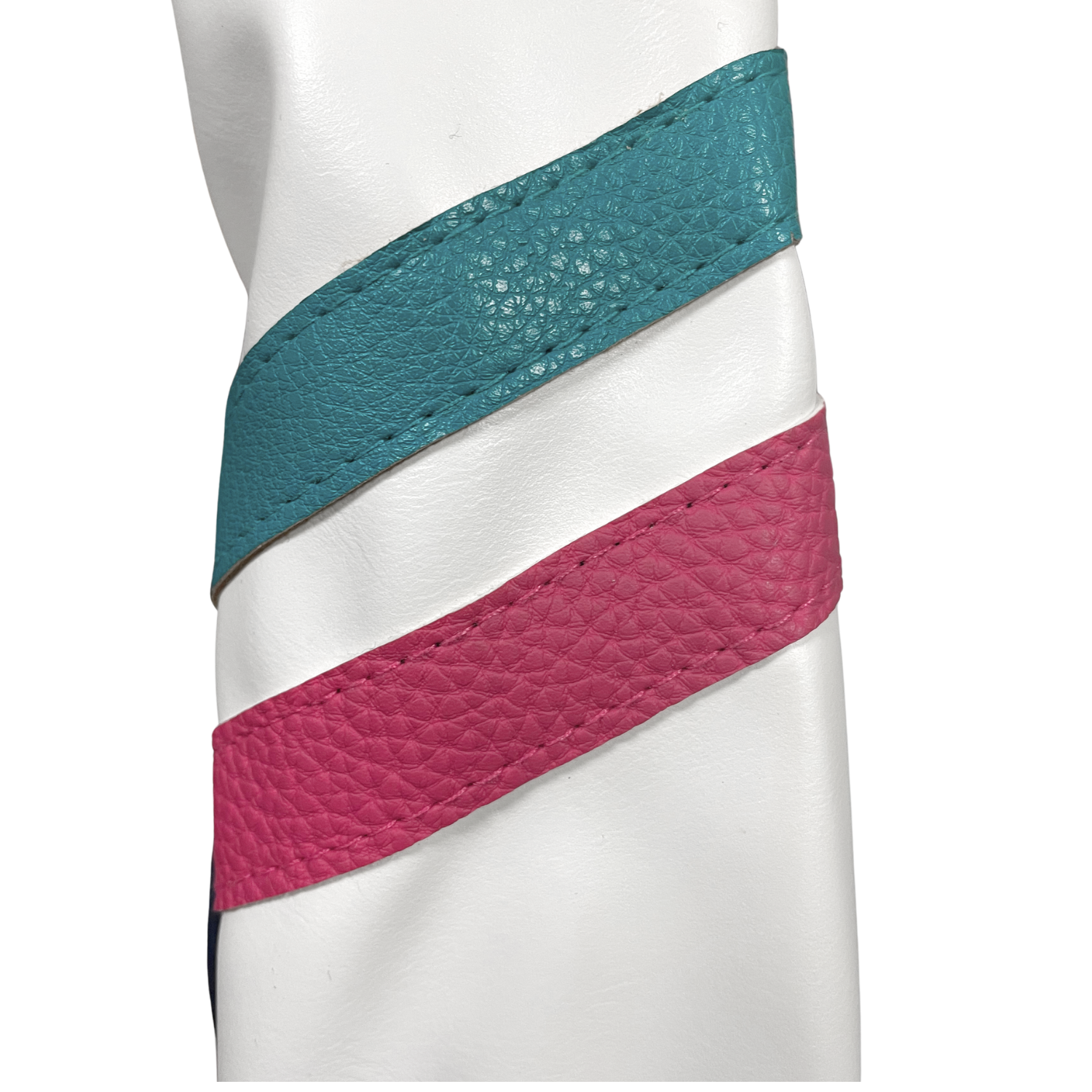 Majek Golf Vintage Headcovers White Seafoam Teal Pink Stripe Premium Retro Leather Style 1 3 5 X H Driver Fairway Hybrid Head Covers Fits 460cc Drivers & Modern Metal Woods