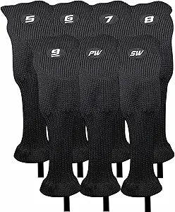 Majek All Hybrid Golf Club Black Sleek Tight Fit Headcover Set and Individual #3-SW Acrylic Head Covers