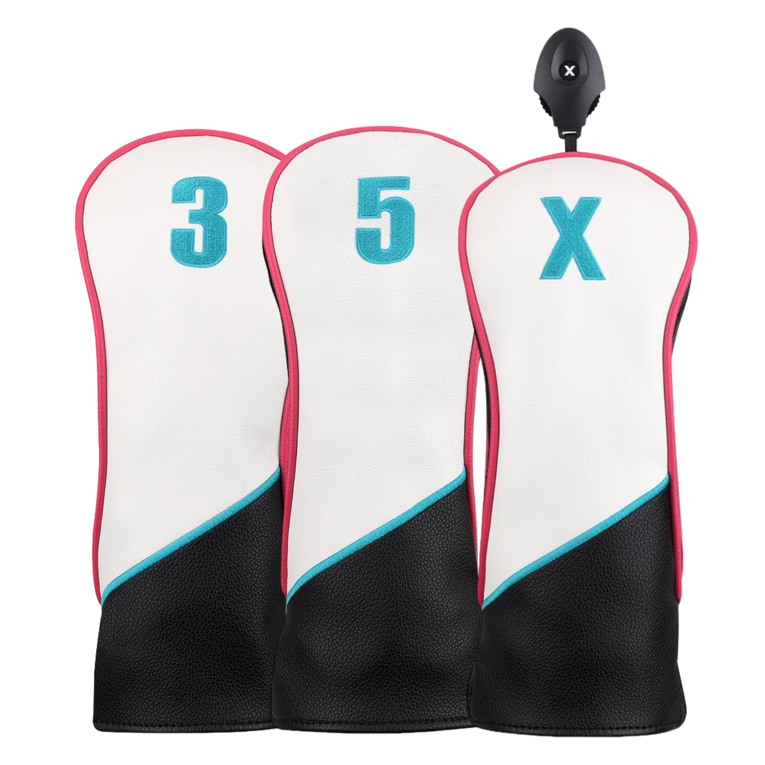 Majek Golf Clubs Premium Protective Pink Teal White and Black Head Covers