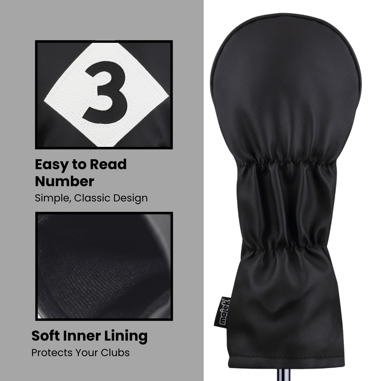 Majek Retro Golf Headcovers Black Red and White Vintage Leather Style 1 3 5 X H Driver Fairway and Hybrid Head Covers Fits 460cc Drivers Classic Look