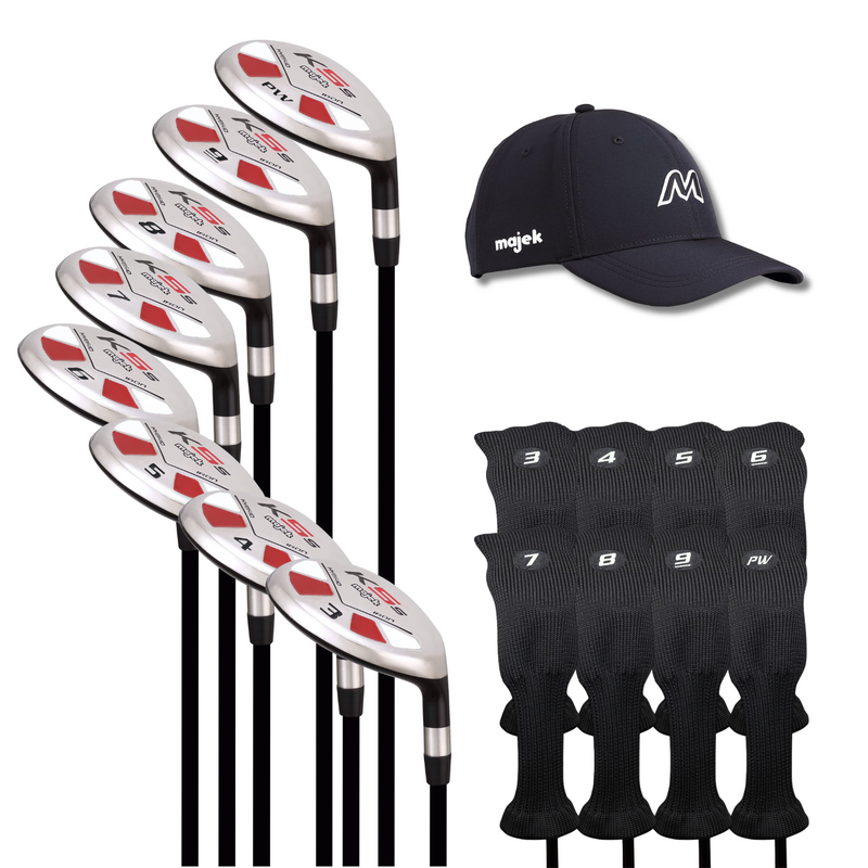 Majek Golf K5 Senior Mens All True Hybrid Clubs Complete Full Hybrid Set Includes #3,4,5,6,7,8,9,PW + Headcover Set &  Majek Golf Hat