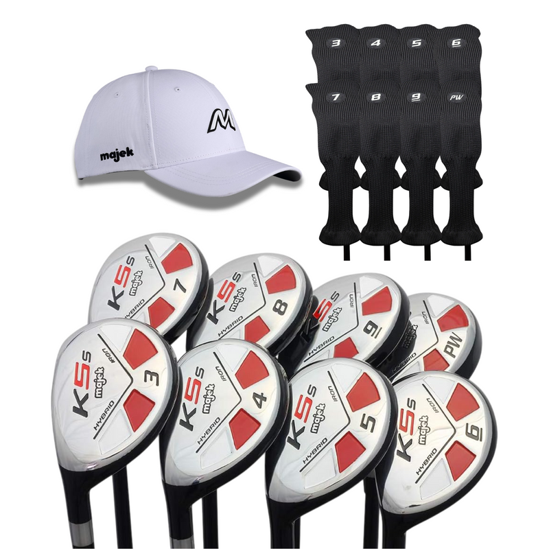 Majek Golf K5 Senior Lady All True Hybrid LEFT HANDED Clubs Complete Full Hybrid Set Includes #3,4,5,6,7,8,9,PW + Headcover Set & Majek Golf Hat