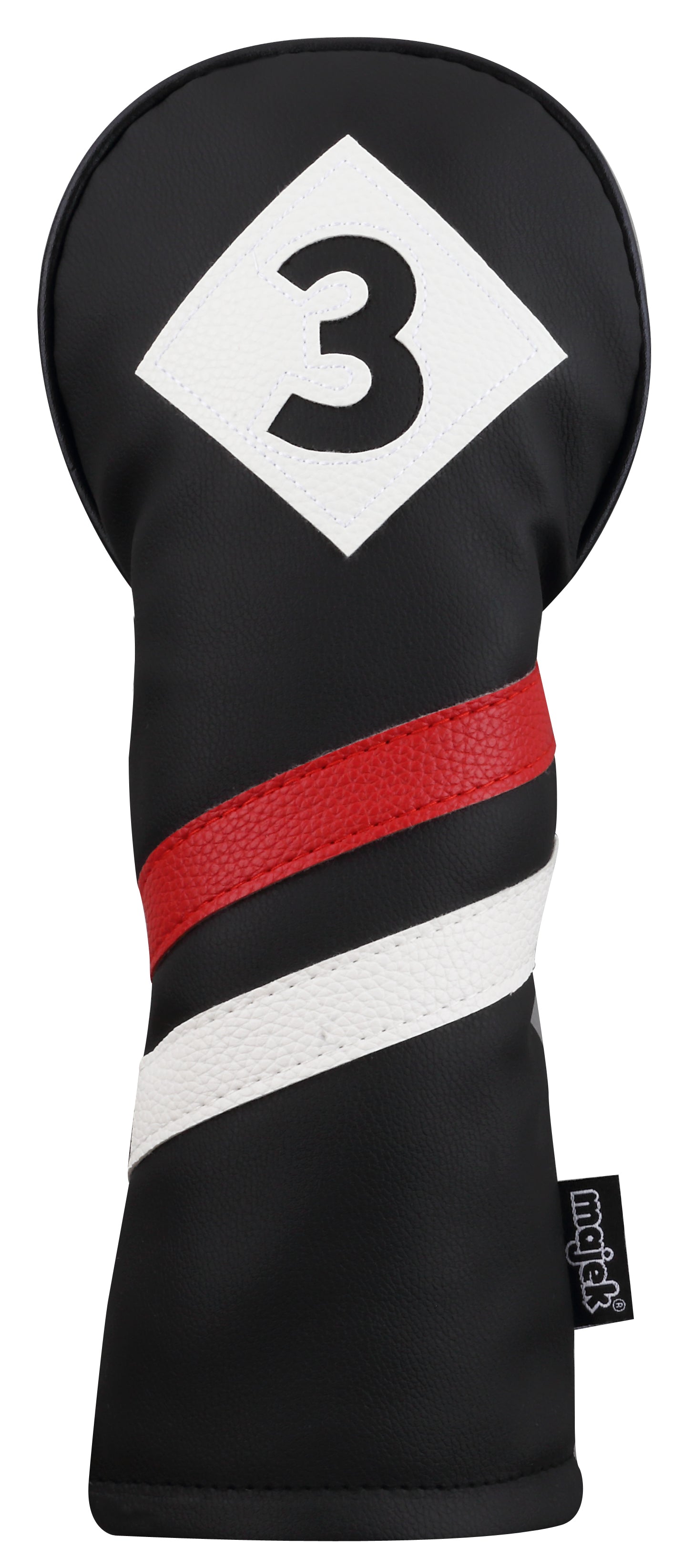 Majek Retro Golf Headcovers Black Red and White Vintage Leather Style 1 3 5 X H Driver Fairway and Hybrid Head Covers Fits 460cc Drivers Classic Look