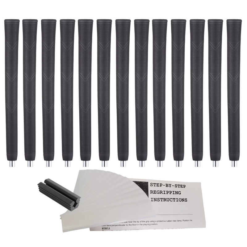 Grip Kit: Tape + Clamp Majek Golf Club Grips Super Jumbo Arthritic Extra Large Tour 360 Degree Black - NO LOGO - Round .600 Extra Large XL XXL Great for Tall Golfers with Big Hands - Premium Rubber Golf Grips -High Traction Grips