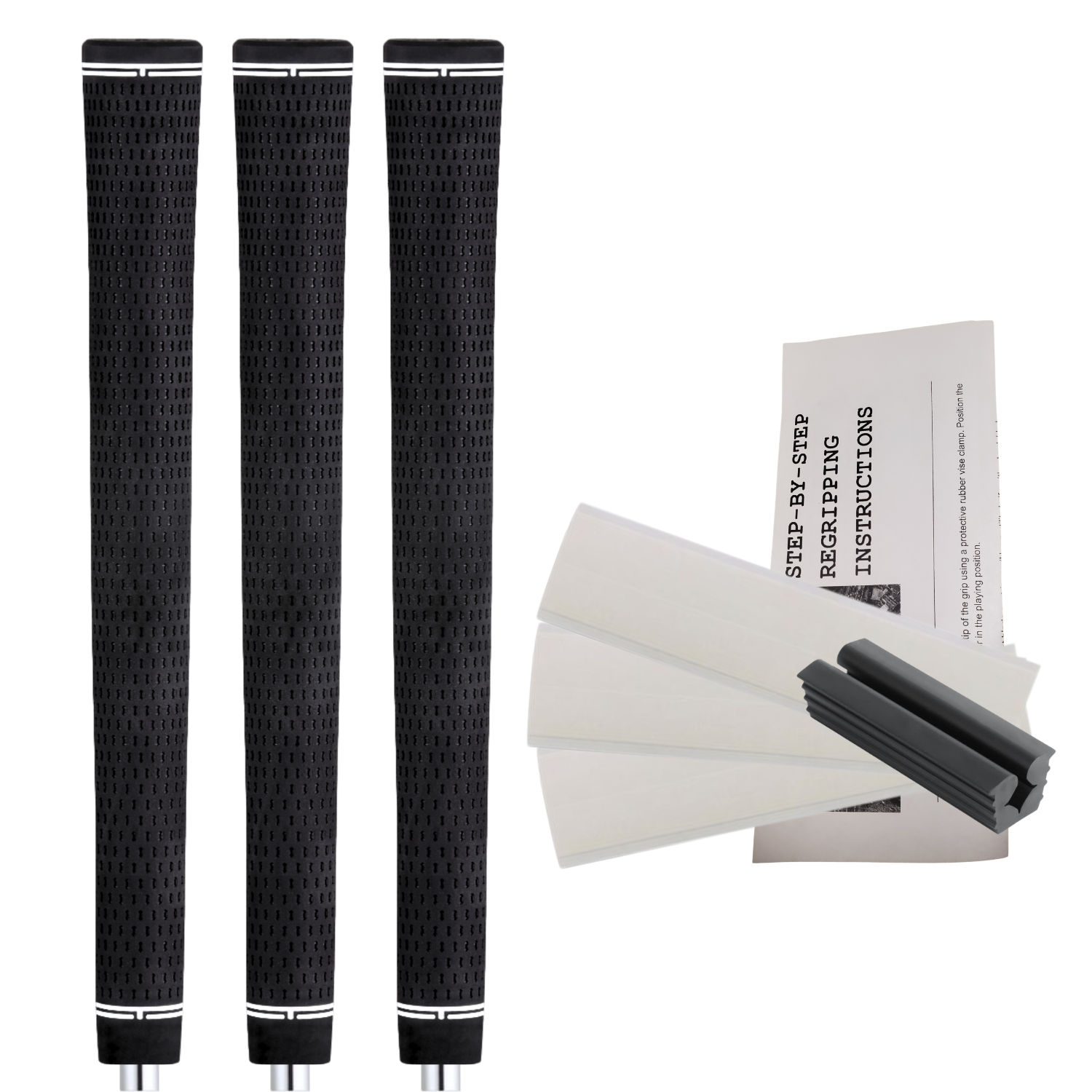 Grip Kit: Tape + Clamp Majek Golf Club Grips Super Jumbo Extra Large Tour 360 Degree Black - NO LOGO - Round .600 Extra Large XL XXL Great for Tall Golfers with Big Hands - Premium Rubber Golf Grips -High Traction