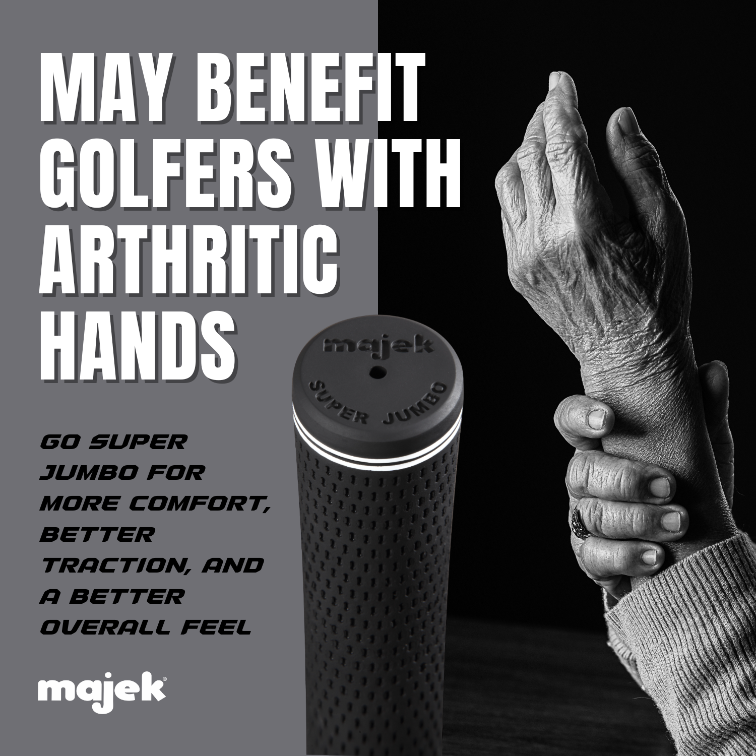 Grip Kit: Tape + Clamp Majek Golf Club Grips Super Jumbo Extra Large Tour 360 Degree Black - NO LOGO - Round .600 Extra Large XL XXL Great for Tall Golfers with Big Hands - Premium Rubber Golf Grips -High Traction