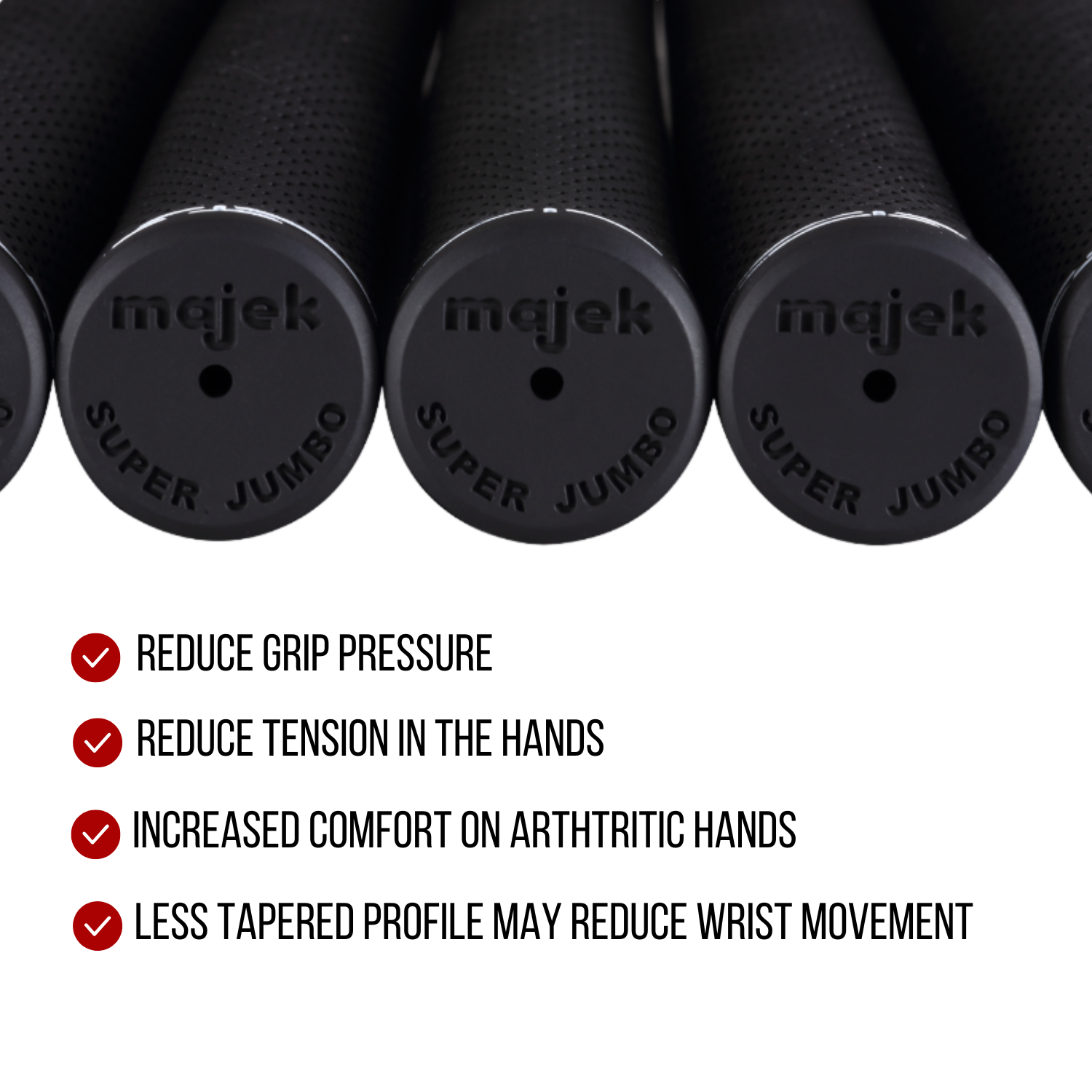 Majek Golf Club Grips Super Jumbo Extra Large Tour 360 Degree Black - NO LOGO - Round .600 Extra Large XL XXL Great for Tall Golfers with Big Hands - Premium Rubber Golf Grips -High Traction
