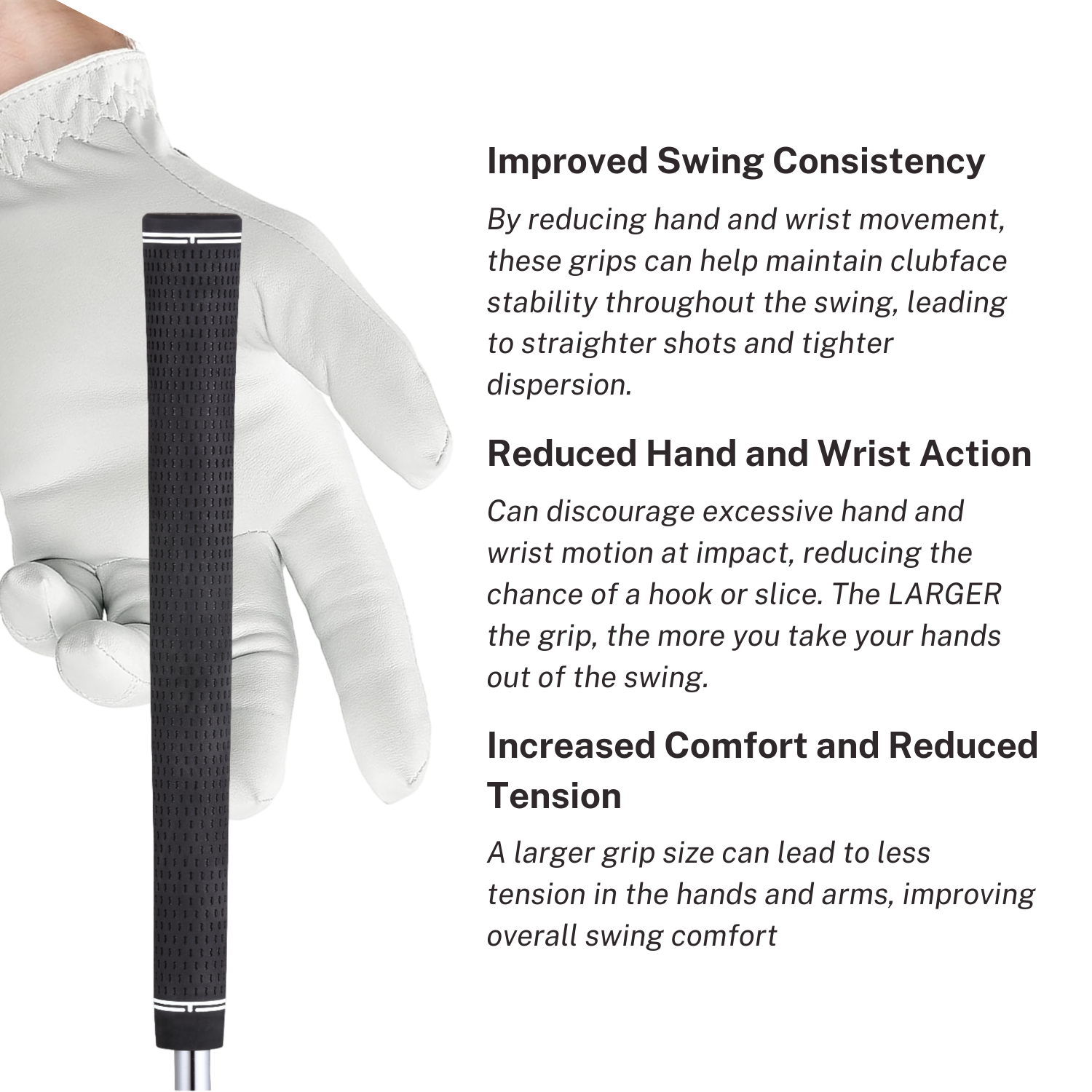 Majek Golf Club Grips Super Jumbo Extra Large Tour 360 Degree Black - NO LOGO - Round .600 Extra Large XL XXL Great for Tall Golfers with Big Hands - Premium Rubber Golf Grips -High Traction