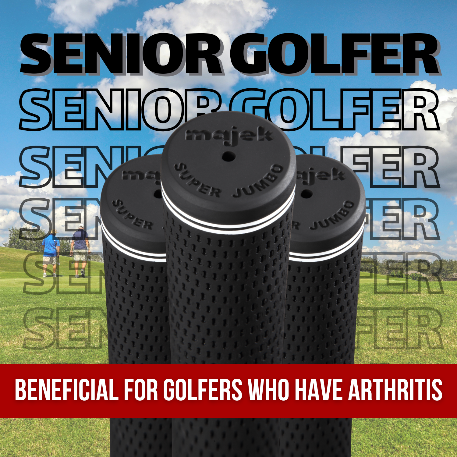 Majek Golf Club Grips Super Jumbo Extra Large Tour 360 Degree Black - NO LOGO - Round .600 Extra Large XL XXL Great for Tall Golfers with Big Hands - Premium Rubber Golf Grips -High Traction
