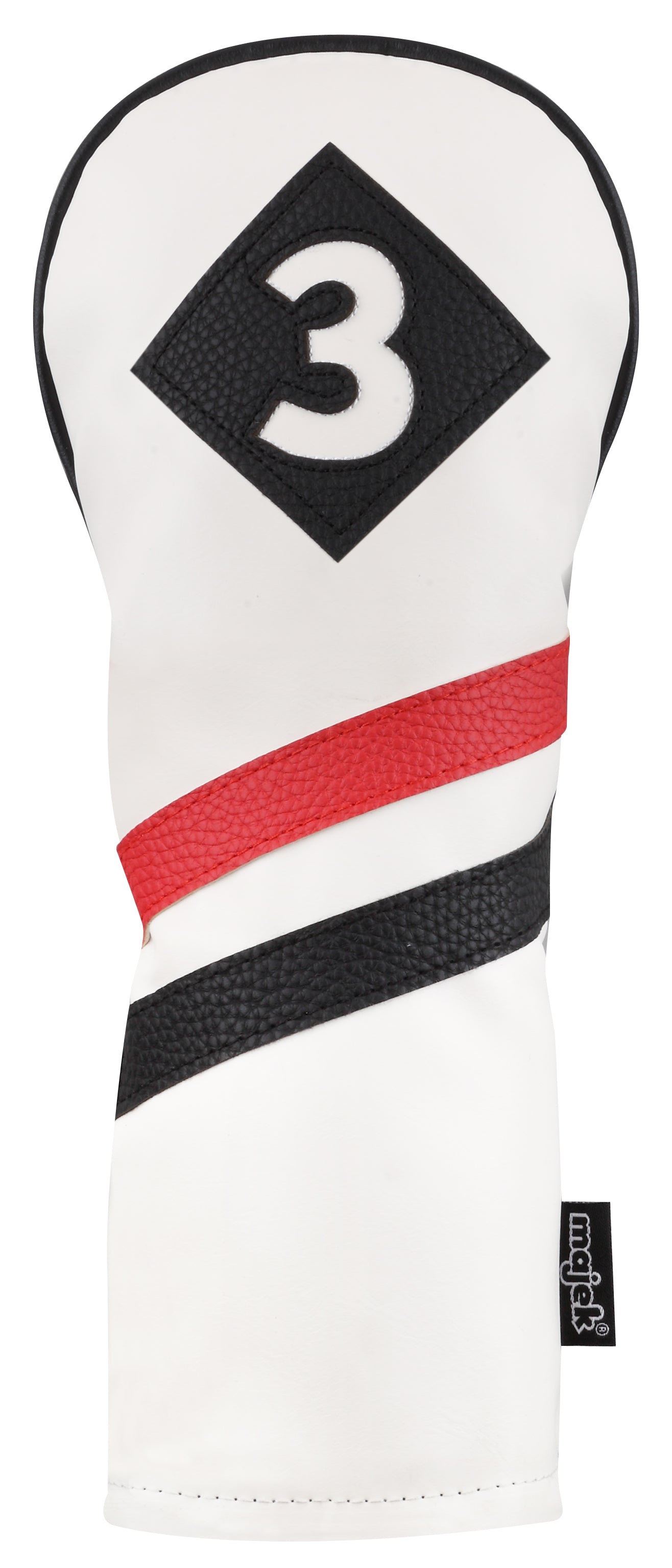 Majek Retro Golf Headcovers White Red and Black Vintage Leather Style 1 3 5 X H Driver Fairway and Hybrid Head Covers Fits 460cc Drivers Classic Look