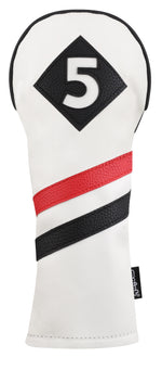 Majek Retro Golf Headcovers White Red and Black Vintage Leather Style 1 3 5 X H Driver Fairway and Hybrid Head Covers Fits 460cc Drivers Classic Look
