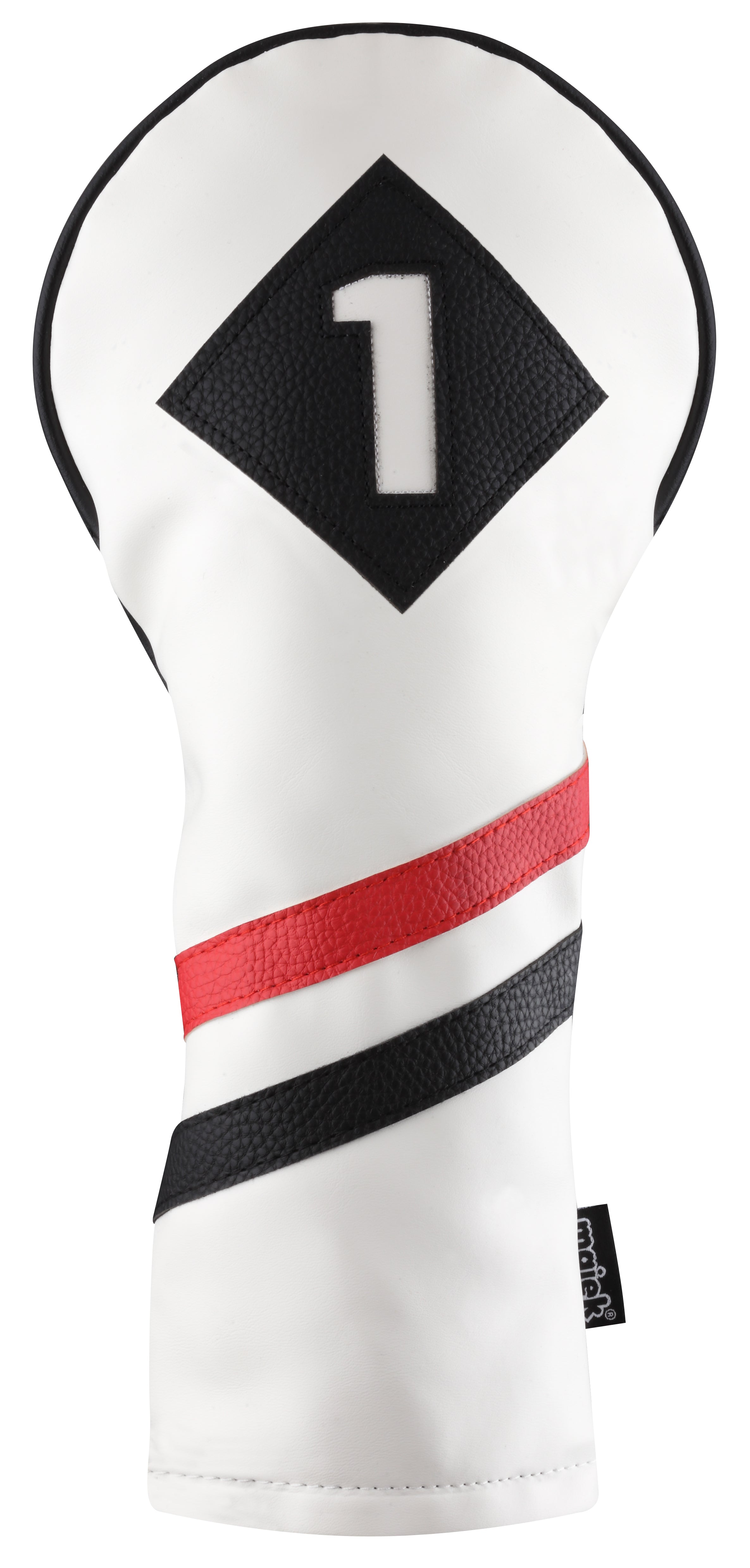 Majek Retro Golf Headcovers White Red and Black Vintage Leather Style 1 3 5 X H Driver Fairway and Hybrid Head Covers Fits 460cc Drivers Classic Look