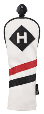 Majek Retro Golf Headcovers White Red and Black Vintage Leather Style 1 3 5 X H Driver Fairway and Hybrid Head Covers Fits 460cc Drivers Classic Look