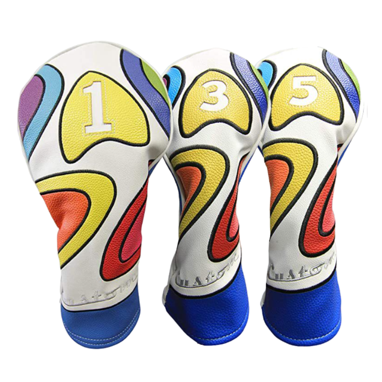 Majek Retro Golf Headcover Limited Edition Vintage Leather Style Psychedelic Colorful Groovy Custom Design #1 3 5 X H Driver Fairway Woods and Hybrid Head Cover