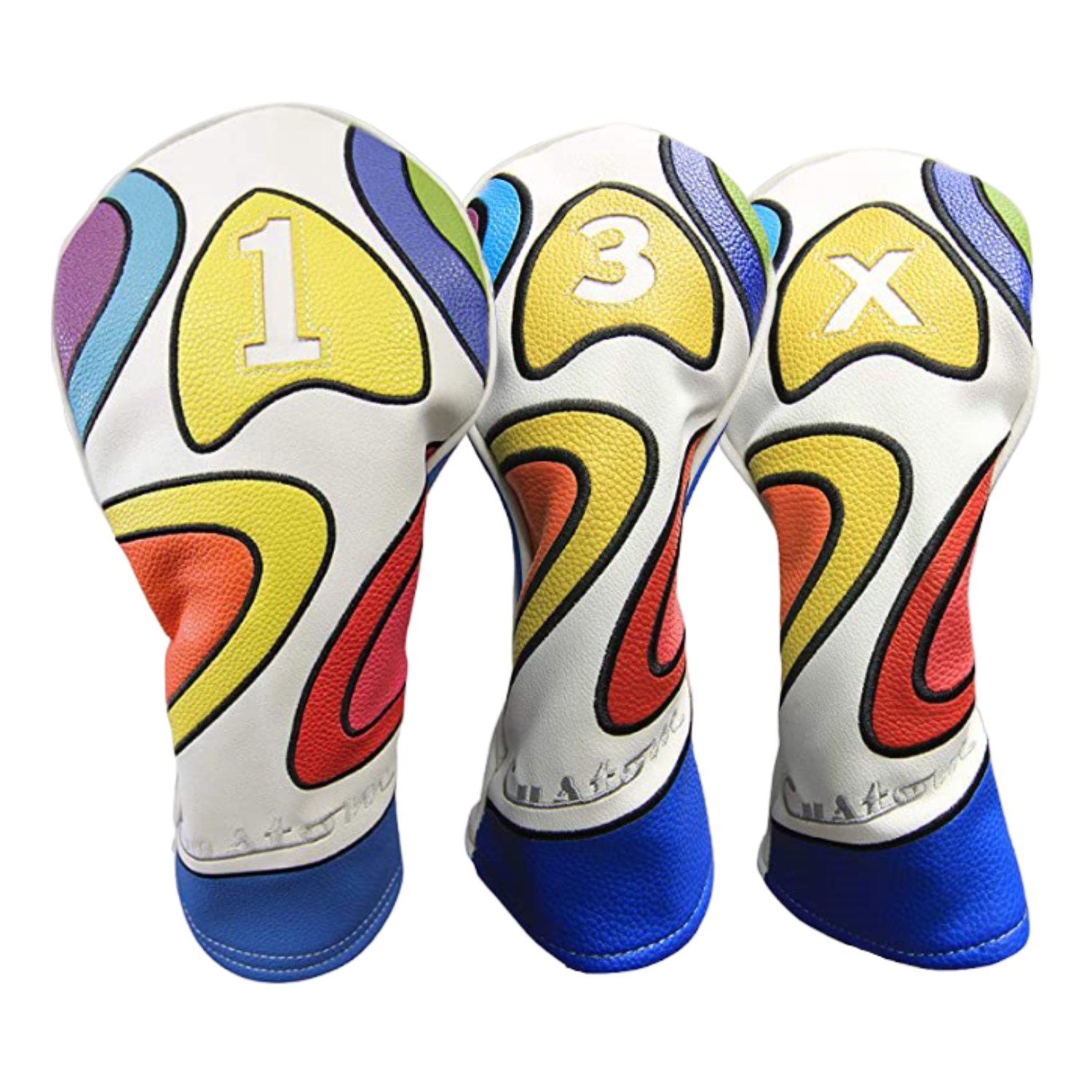 Majek Retro Golf Headcover Limited Edition Vintage Leather Style Psychedelic Colorful Groovy Custom Design #1 3 5 X H Driver Fairway Woods and Hybrid Head Cover