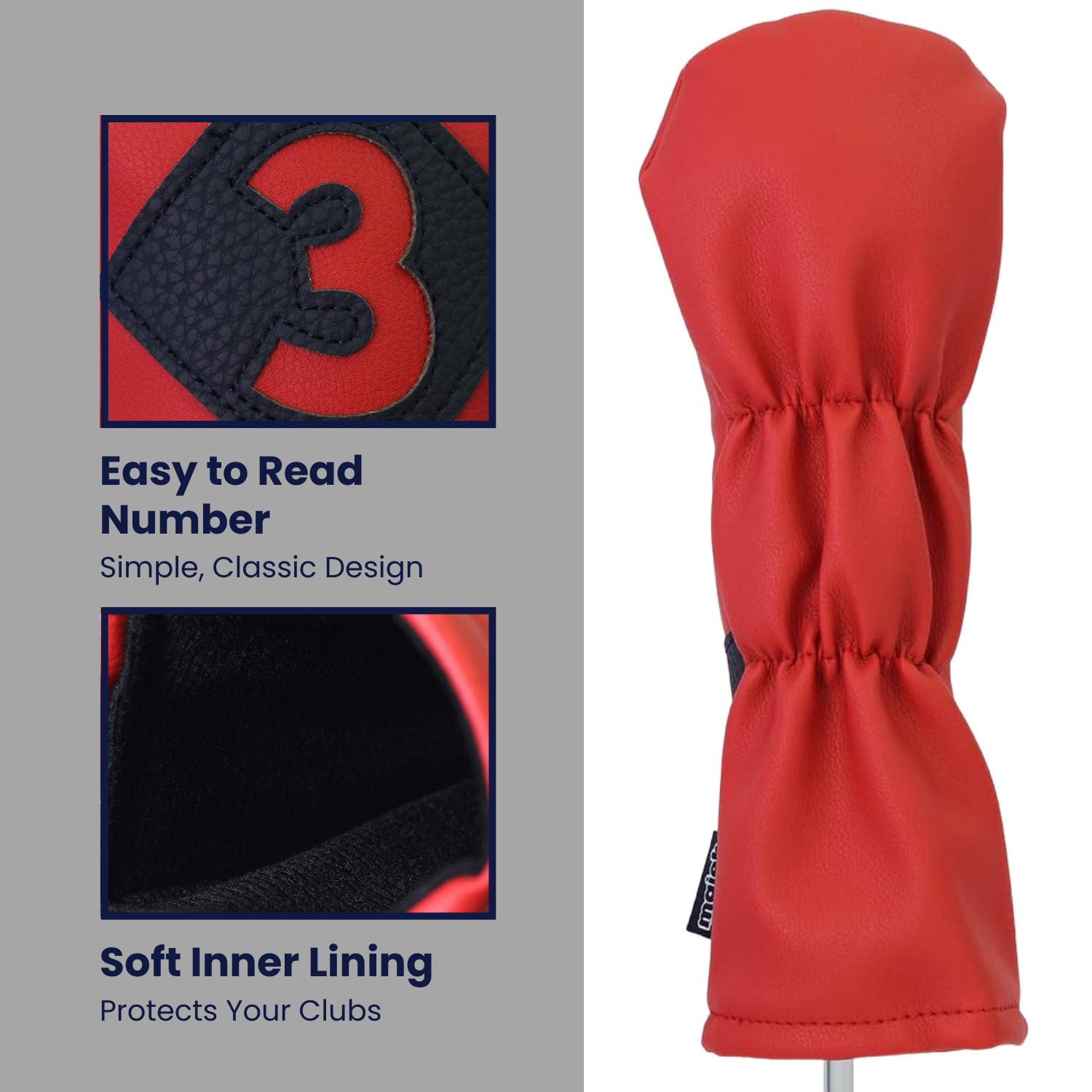 Majek Retro Golf Headcovers Red with White and Blue Stripe Vintage Leather Style 1 3 5 X H Driver Fairway and Hybrid Head Covers Fits 460cc Drivers Classic Look