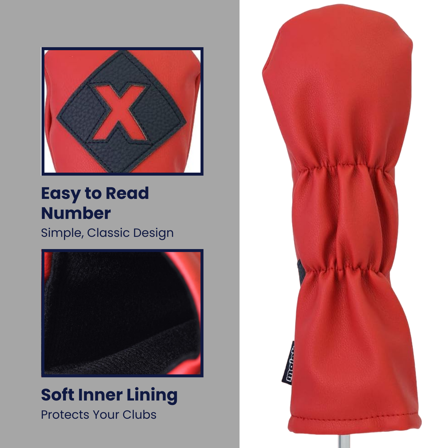 Majek Retro Golf Headcovers Red with White and Blue Stripe Vintage Leather Style 1 3 5 X H Driver Fairway and Hybrid Head Covers Fits 460cc Drivers Classic Look