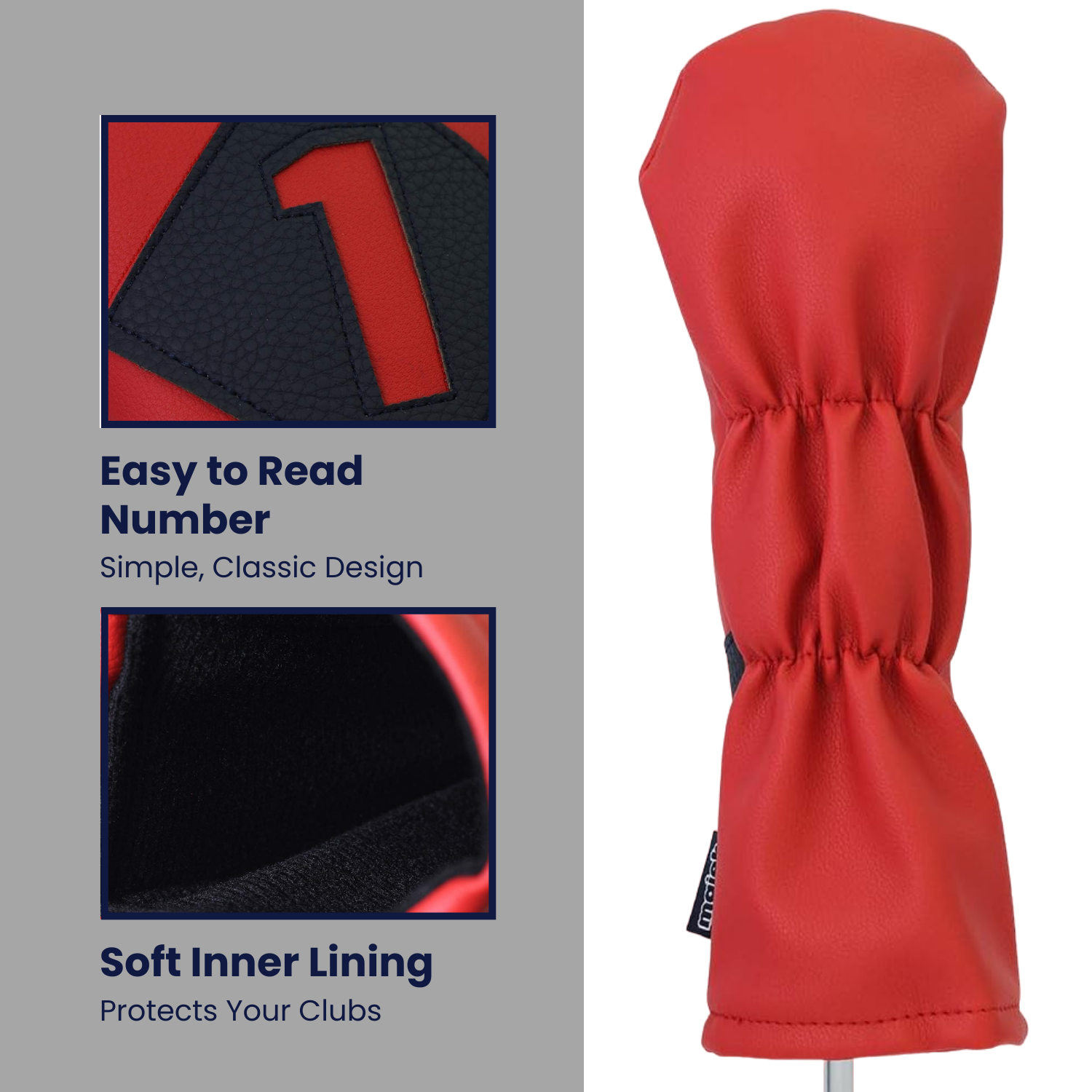 Majek Retro Golf Headcovers Red with White and Blue Stripe Vintage Leather Style 1 3 5 X H Driver Fairway and Hybrid Head Covers Fits 460cc Drivers Classic Look