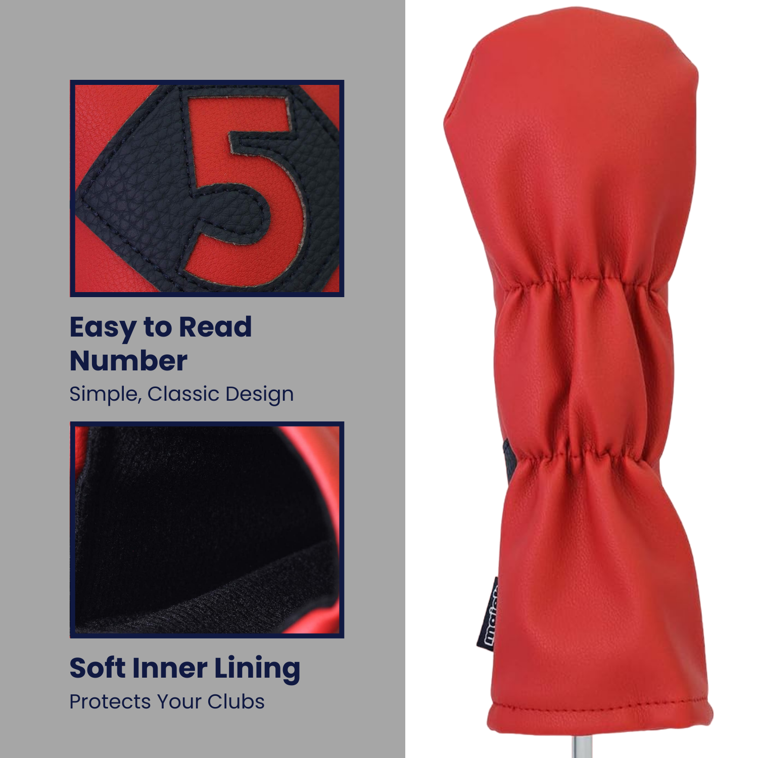 Majek Retro Golf Headcovers Red with White and Blue Stripe Vintage Leather Style 1 3 5 X H Driver Fairway and Hybrid Head Covers Fits 460cc Drivers Classic Look