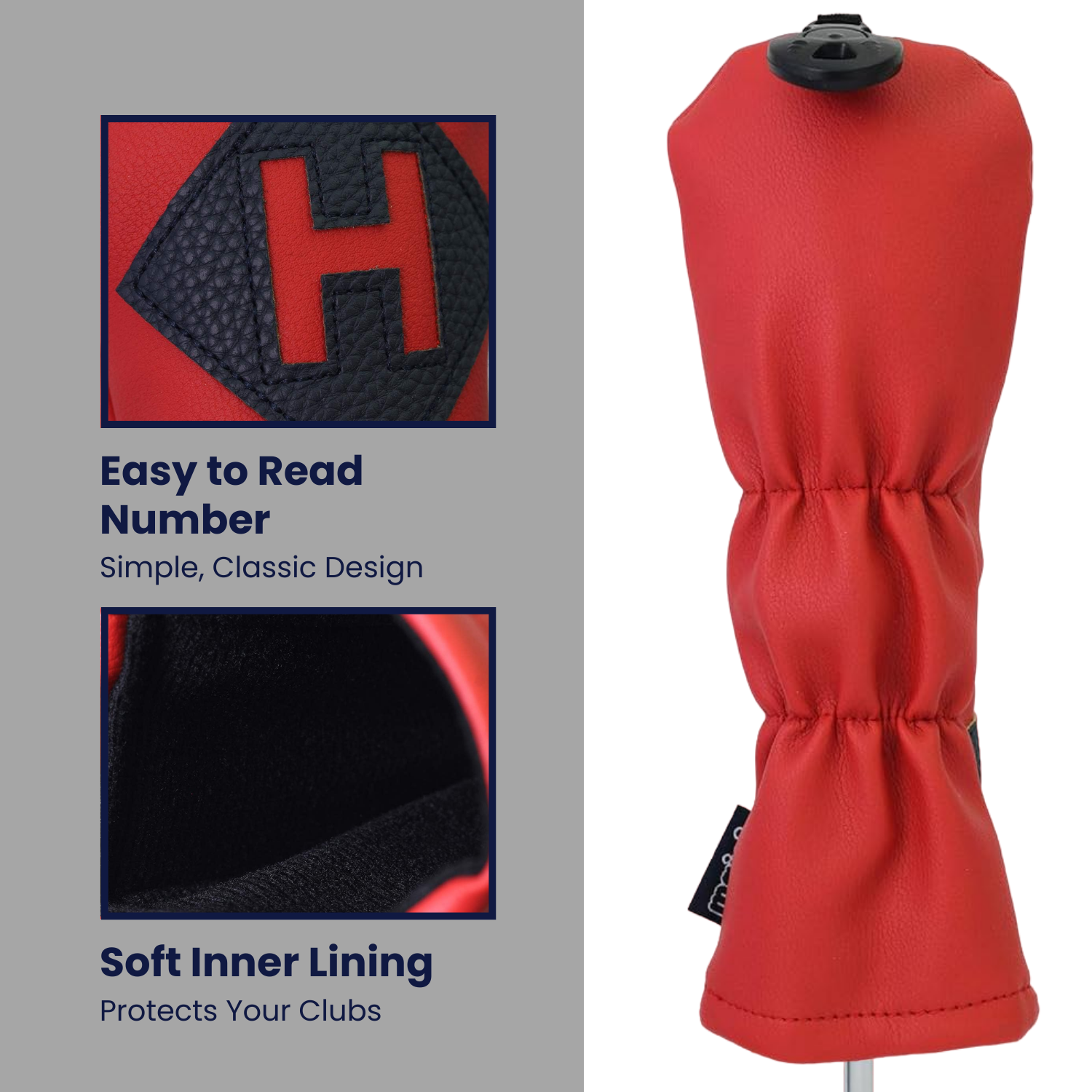 Majek Retro Golf Headcovers Red with White and Blue Stripe Vintage Leather Style 1 3 5 X H Driver Fairway and Hybrid Head Covers Fits 460cc Drivers Classic Look