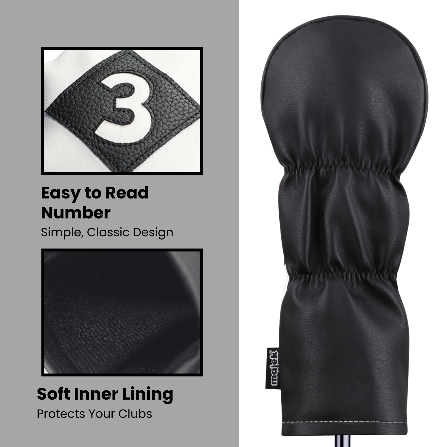 Majek Retro Golf Headcovers White Red and Black Vintage Leather Style 1 3 5 X H Driver Fairway and Hybrid Head Covers Fits 460cc Drivers Classic Look