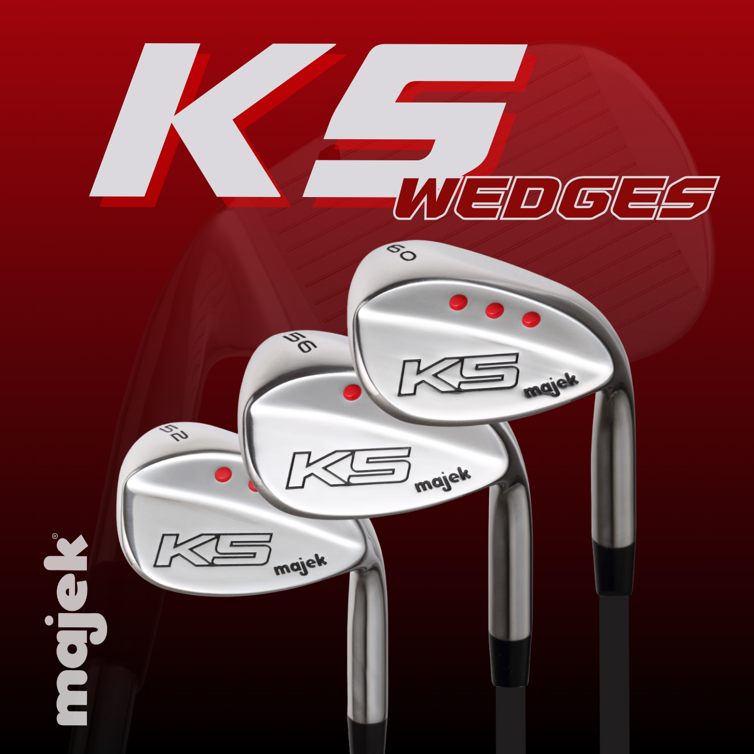 Majek K5 Golf Men's Complete Wedge Set: 52° Gap Wedge (GW), 56° Sand Wedge (SW), 60° Lob Wedge (LW) Right Handed Tall +1 inch Regular Flex Graphite Shaft