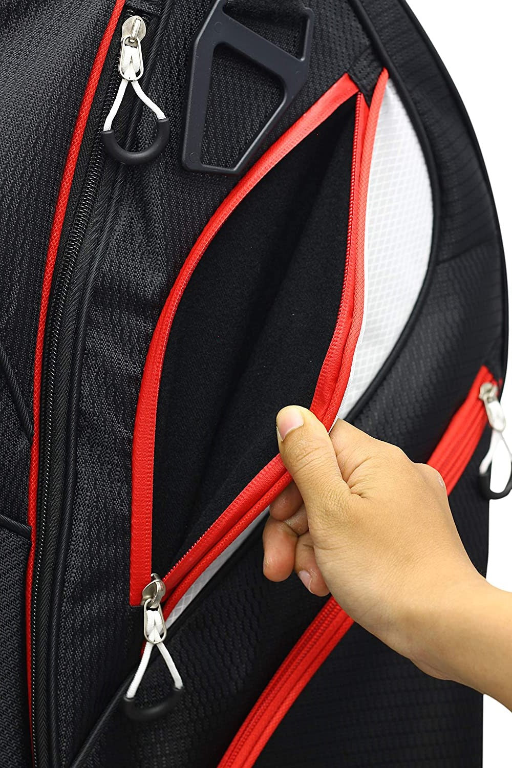Majek Premium Black Red White Golf Bag 9.5 inch 14-Way Friendly Separator Top with Putter Sleeve