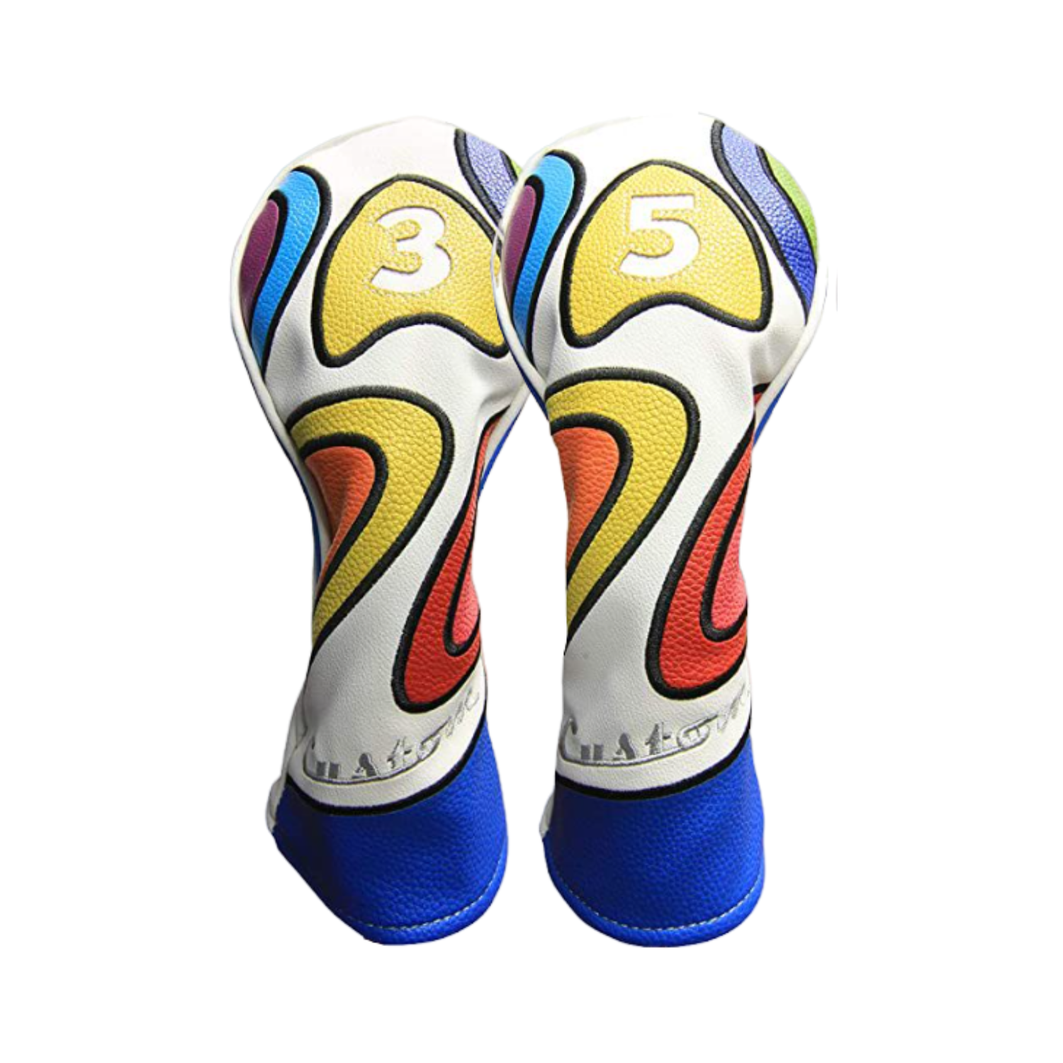 Majek Retro Golf Headcover Limited Edition Vintage Leather Style Psychedelic Colorful Groovy Custom Design #1 3 5 X H Driver Fairway Woods and Hybrid Head Cover
