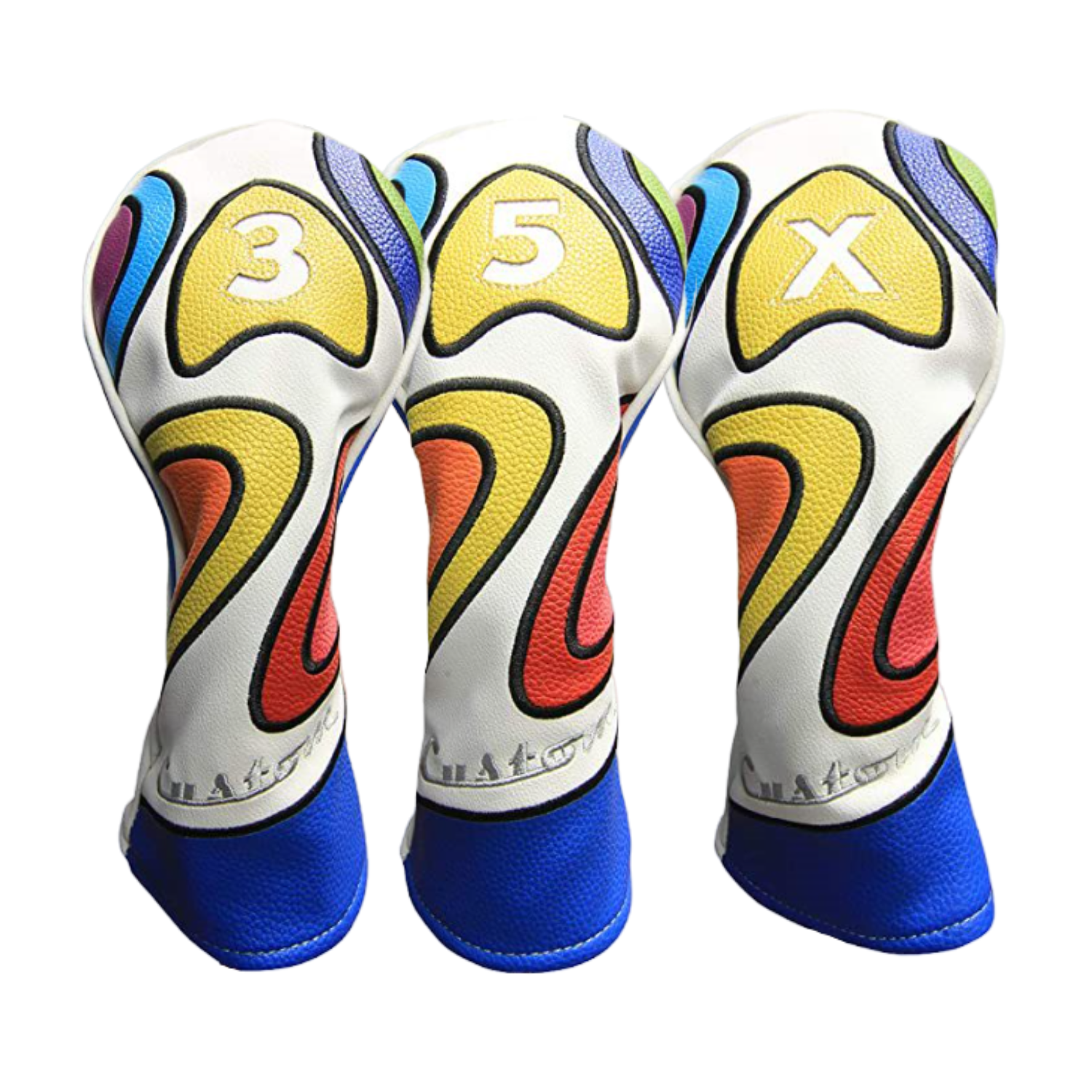 Majek Retro Golf Headcover Limited Edition Vintage Leather Style Psychedelic Colorful Groovy Custom Design #1 3 5 X H Driver Fairway Woods and Hybrid Head Cover