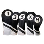 Majek Golf Headcovers Black and White Leather Style Driver Fairway Hybrid Head Covers Fits 460cc Drivers
