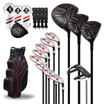 Majek Golf Mens Senior Flex Golfers Package: 10.5 Degree Driver + 3/5 Fairway Wood + 3-PW Hybrid Set + P-202 Putter with Headcovers and Cart Bag