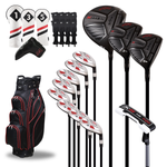 Majek Golf Mens Senior Flex Golfers Package: 10.5 Degree Driver + 3/5 Fairway Wood + 3-PW Hybrid Set + P-200 Offset Blade Putter with Headcovers and Cart Bag