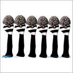 Majek Golf Club Head Covers: Black & White Acrylic Knit Vintage Stripe Pom Pom