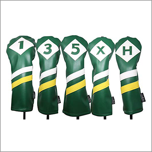 Majek Retro Golf Headcovers Green White and Yellow Vintage Leather Style 1 3 5 X H Driver Fairway and Hybrid Head Covers Fits 460cc Drivers Classic Look