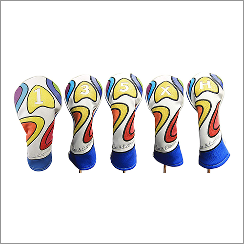 Majek Retro Golf Headcover Limited Edition Vintage Leather Style Psychedelic Colorful Groovy Custom Design #1 3 5 X H Driver Fairway Woods and Hybrid Head Cover
