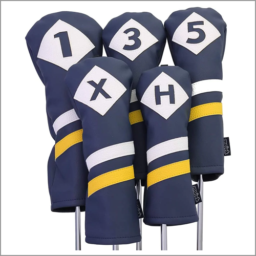 Majek Retro Golf Headcovers Blue White and Yellow Vintage Leather Style 1 3 5 X H Driver Fairway and Hybrid Head Covers Fits 460cc Drivers Classic Look